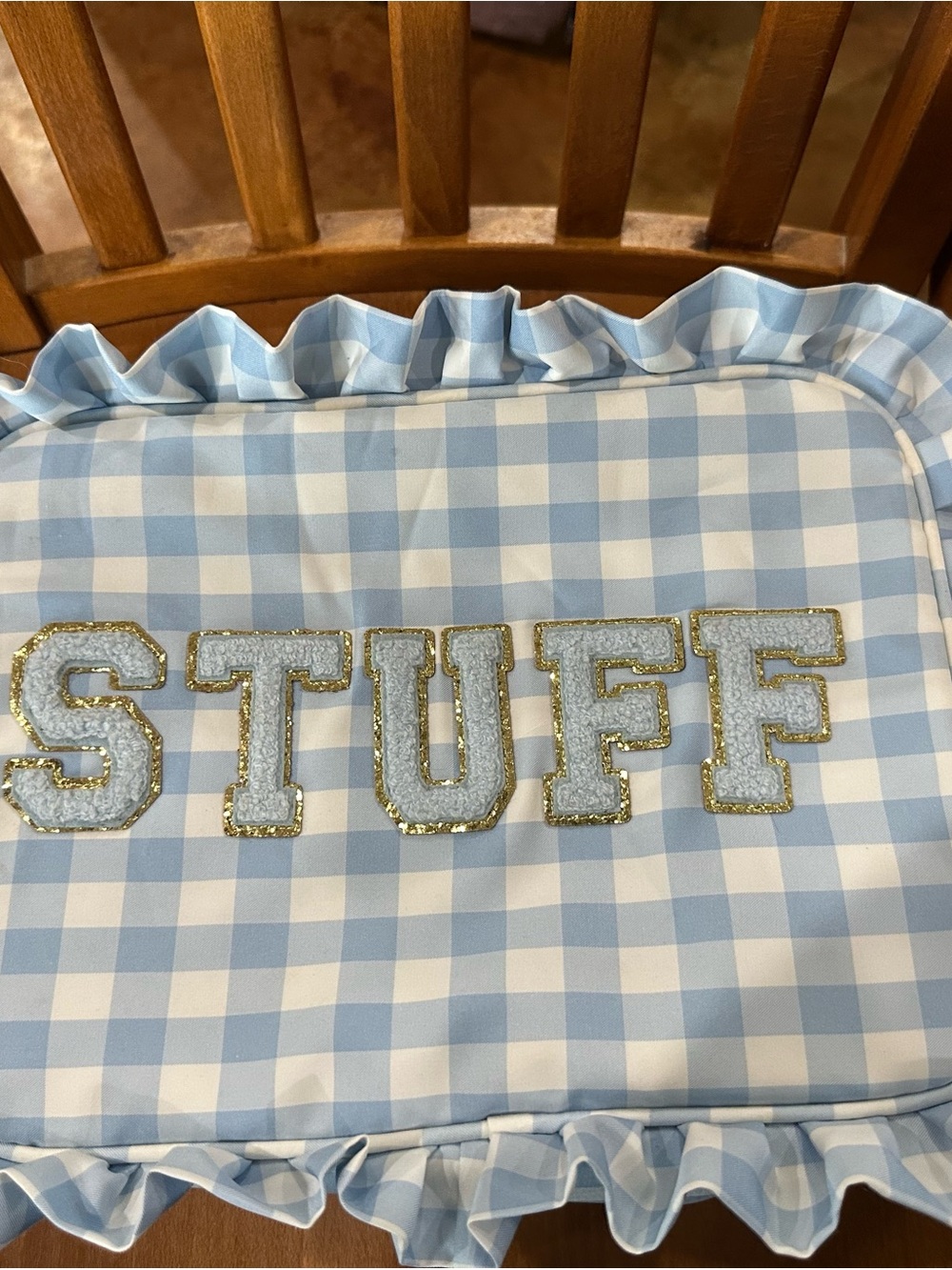 Blue Gingham 'STUFF' Storage Bag